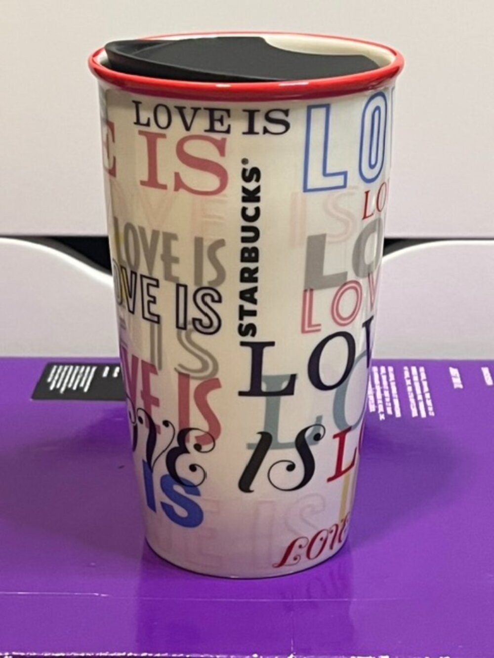 Starbucks Coffee 2017 Love Is 12 oz Double Wall Ceramic Travel Tumbler W/Lid New